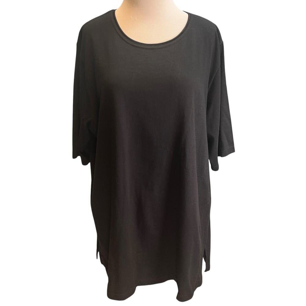 Ulla Popken Black Cotton USA T-Shirt Relaxed Fit Short Sleeve Tee Size 12/14